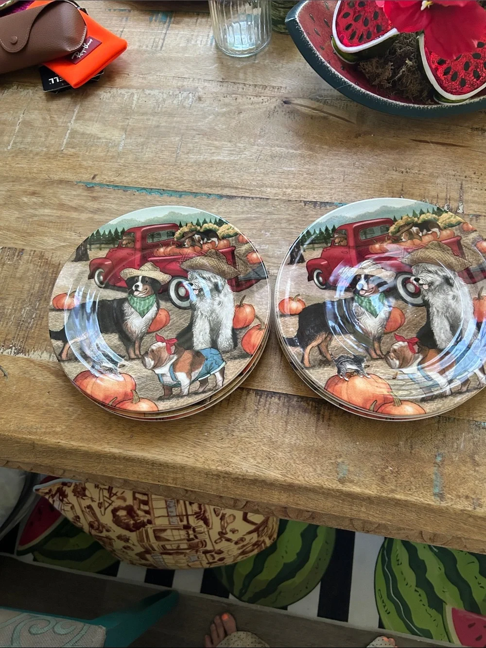 Seasonal Dog & Pumpkin 6 Decorative Plate - Red Truck Design. Great for fall.